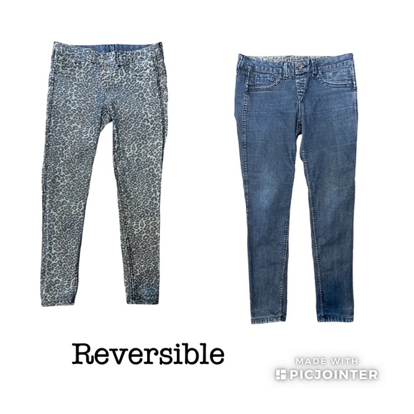 BONGO Reversible Denim Jegging, Zip Up W/Pockets. Blue & Animal Print. Sz 14 - Picture 1 of 9